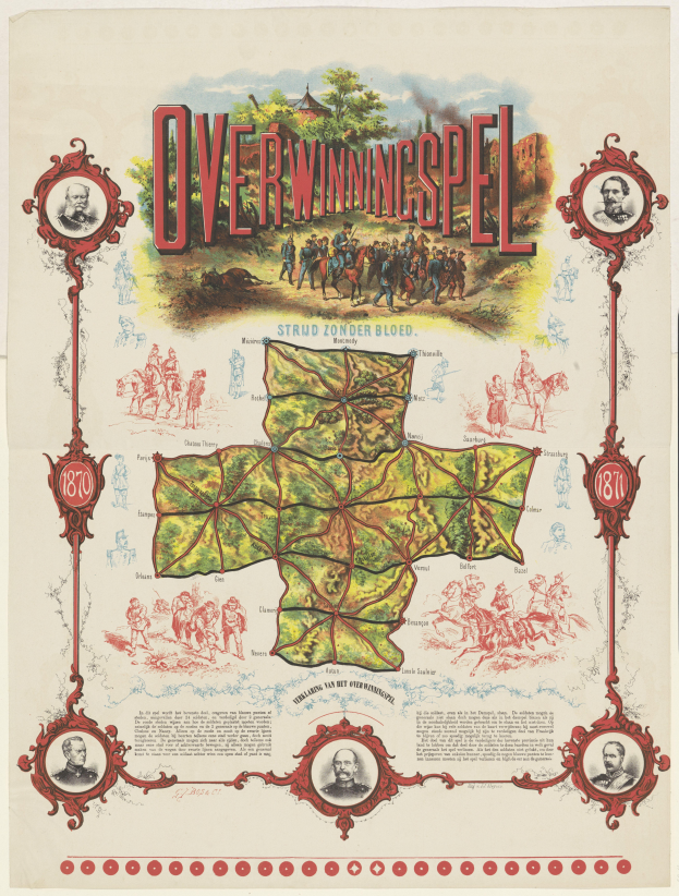 Eine farbenfrohe und detaillierte Karte von Overwiningspel, Deutschland, mit lachenden Menschen, die die Landschaft genießen, Bäumen im Hintergrund und verschiedenen beschrifteten Sehenswürdigkeiten mit fetter Schrift.