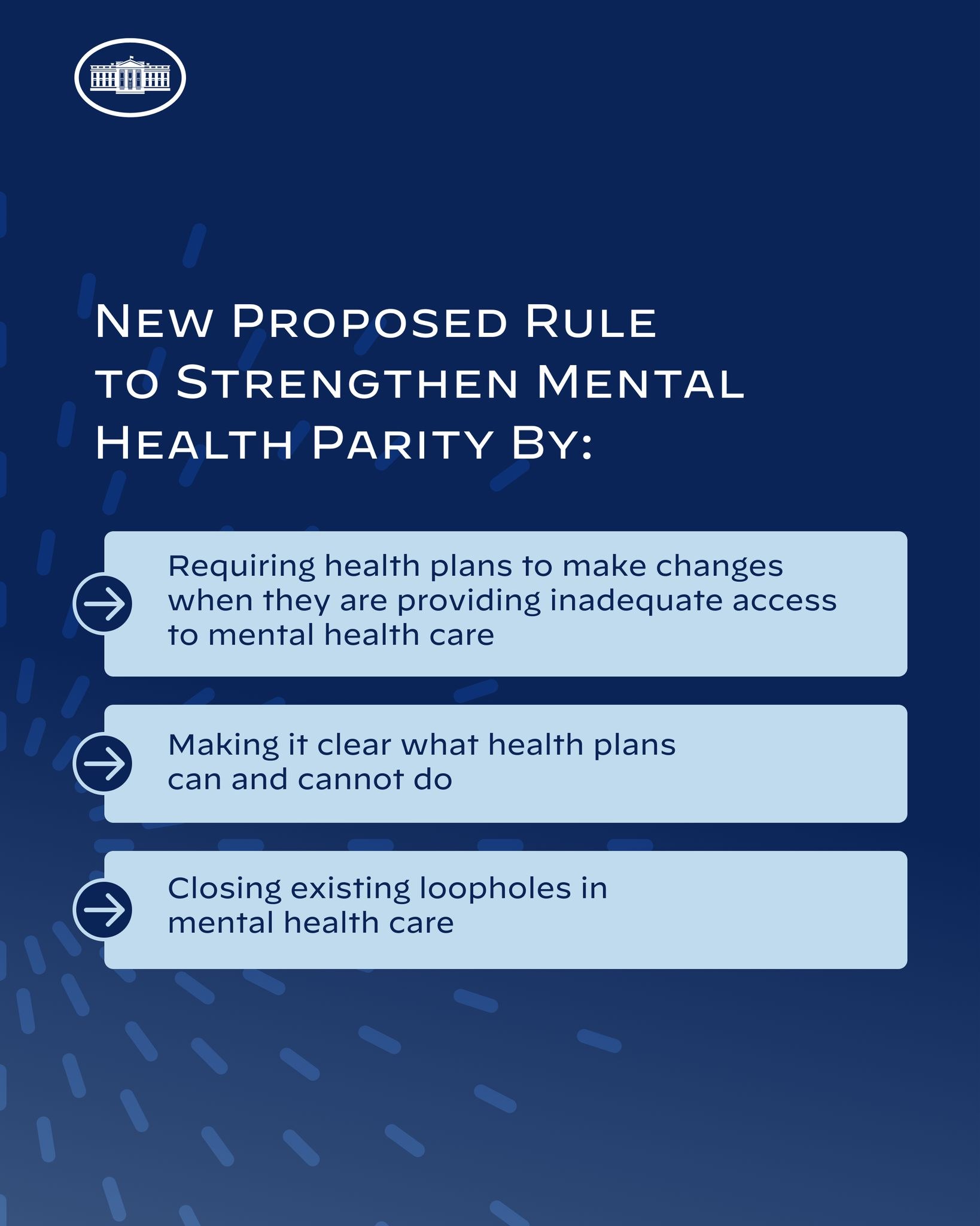 Blauer Hintergrund mit weißer Schrift und einem weißen Kreis-Logo, das eine vorgeschlagene Regel zur Stärkung der psychischen Gesundheit umrandet.