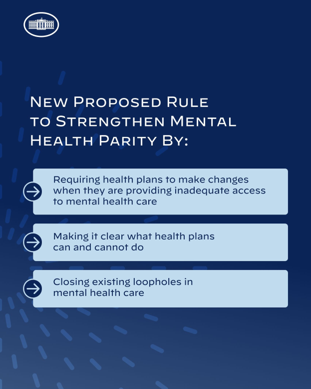 Blauer Hintergrund mit weißer Schrift und einem weißen Kreis-Logo, das eine vorgeschlagene Regel zur Stärkung der psychischen Gesundheit umrandet.