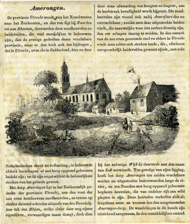 Ein abgenutztes Buchcover mit einer handgezeichneten Dorfszene, die Häuser, Bäume und Menschen enthält, begleitet von gedrucktem Text.