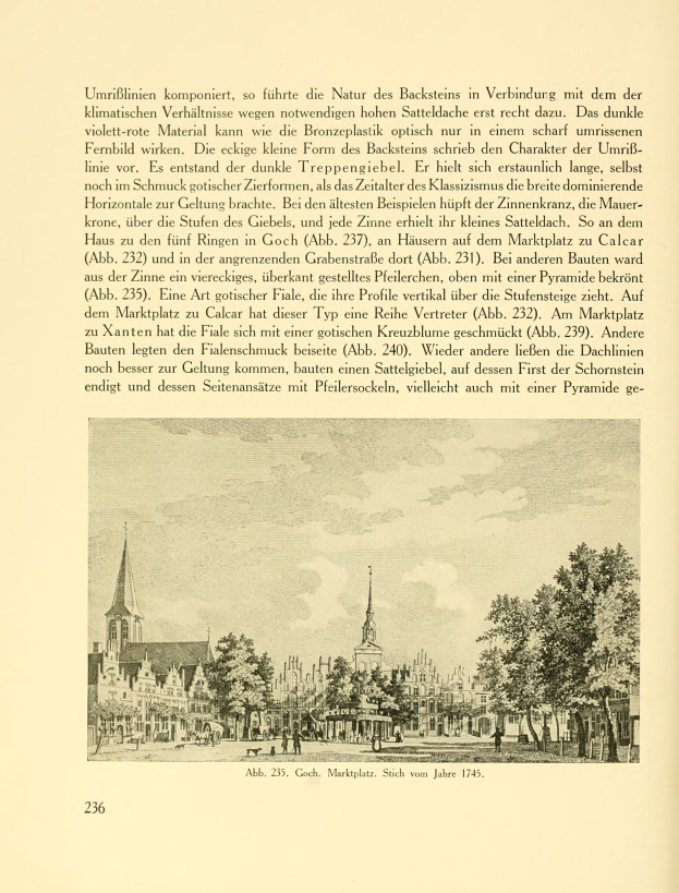 Ein aufgeschlagenes Buch mit einer Stadtansicht-Illustration, die Gebäude, Bäume und Menschen zeigt, sowie begleitendem Text.