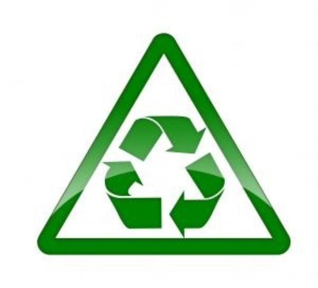 Grüner Dreieck mit weißem Hintergrund und grünem Recycling-Symbol in der Mitte.