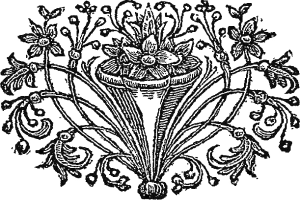 Schwarze und weiße Zeichnung eines Vasen im Art-Nouveau-Stil mit detaillierten Mustern, gefüllt mit symmetrisch angeordneten pinkfarbenen, lila und gelben Blumen.