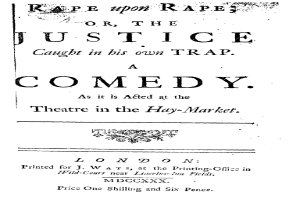 Ein Schwarz-Weiß-Plakat mit fetter, schwarzer Schrift, auf dem 'Vergewaltigung auf Vergewaltigung oder die Gerechtigkeit, die in ihrer eigenen Falle gefangen ist' steht, wahrscheinlich wirbt für eine Comedy-Show.