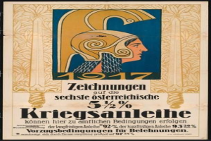 Plakat für ein 1917er Berlin-Konzert mit einer Frau in einem Helm, die ein Schwert hält.