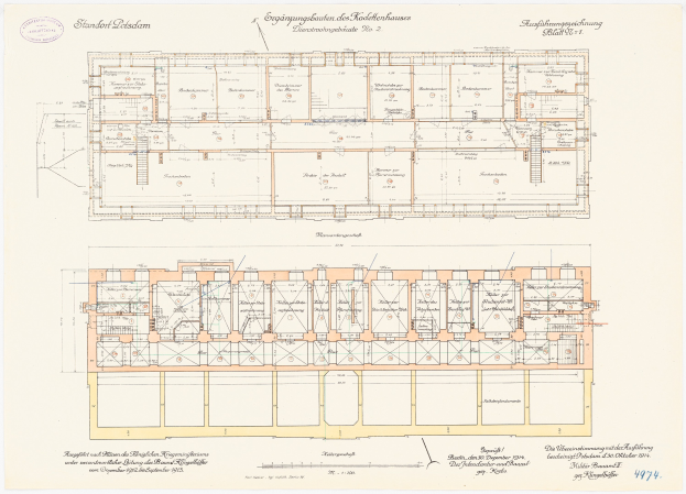 Ein detaillierter Grundrissplan des Stadtplatzes in Dresden, Deutschland, der zahlreiche Räume zeigt, mit begleitendem Text zur Beschreibung des Gebäudelayouts.
