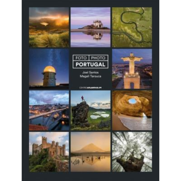 Collage-Poster von Portugal mit Sehenswürdigkeiten, Naturlandschaften und beschreibendem Text.