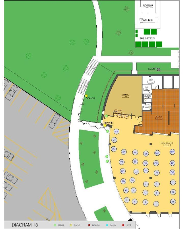 Detailierter Lageplan einer neuen Schule mit Räumen, Fluren und Campus-Einrichtungen sowie begleitendem Text zur Schulgestaltung und -ausstattung.