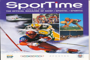 Titelbild von *Sporttime Magazine* März 1996, das Bilder von Skifahrern und Snowboardern sowie Text und Logos zeigt.
