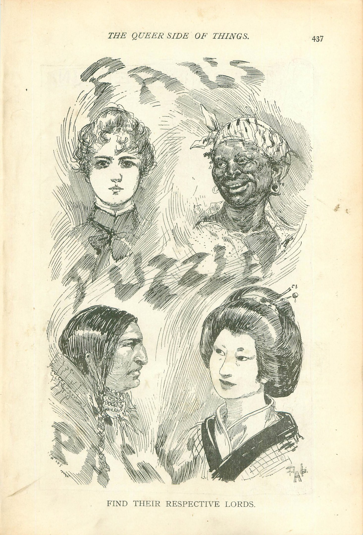 Ein altes Buch mit dem Titel "Die queere Seite der Dinge" und einer Zeichnung von vier FrauenGesichtern auf dem Cover.