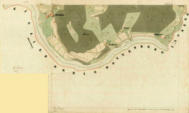 Detailierte alte Karte von Freien, Deutschland, zeigt Straßen, Gebäude und Sehenswürdigkeiten mit Text, der Bevölkerung, Lage und historische Informationen bereitstellt.